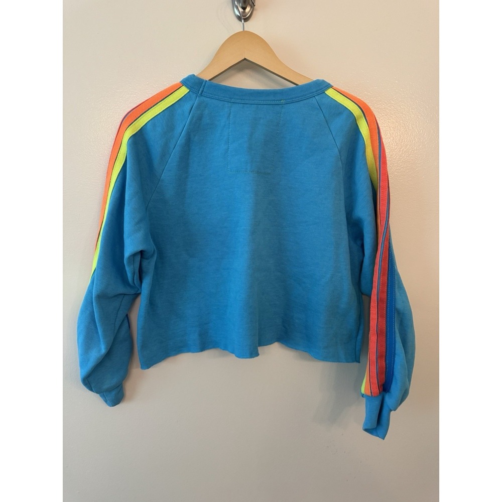 AVIATOR NATION Bolt Crew Neck Cropped Sweatshirt Blue Neon Stripe Women's Large - Picture 6 of 9